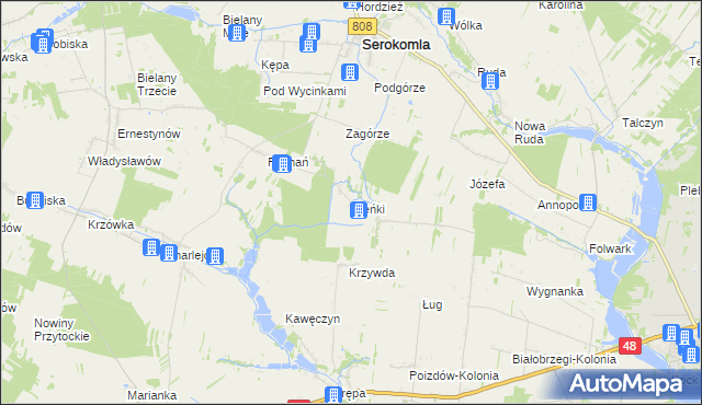 mapa Pieńki gmina Serokomla, Pieńki gmina Serokomla na mapie Targeo