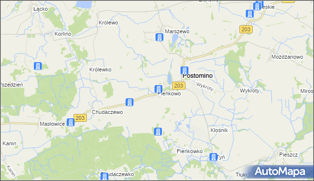 mapa Pieńkowo gmina Postomino, Pieńkowo gmina Postomino na mapie Targeo