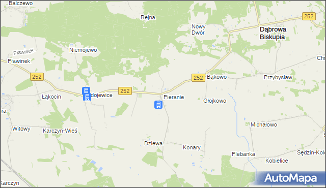 mapa Pieranie gmina Dąbrowa Biskupia, Pieranie gmina Dąbrowa Biskupia na mapie Targeo