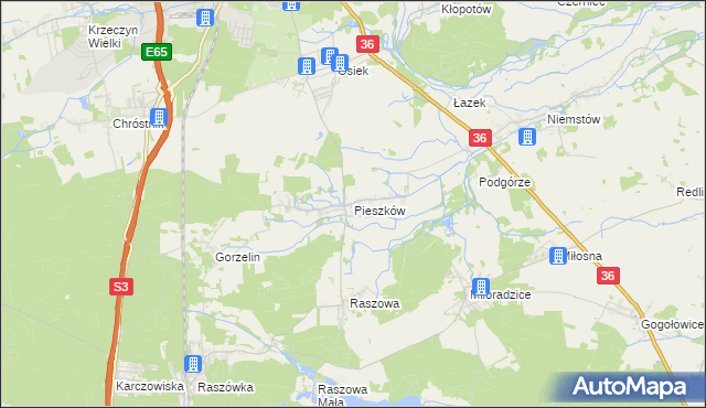 mapa Pieszków gmina Lubin, Pieszków gmina Lubin na mapie Targeo