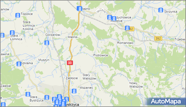 mapa Piotrowice gmina Bystrzyca Kłodzka, Piotrowice gmina Bystrzyca Kłodzka na mapie Targeo