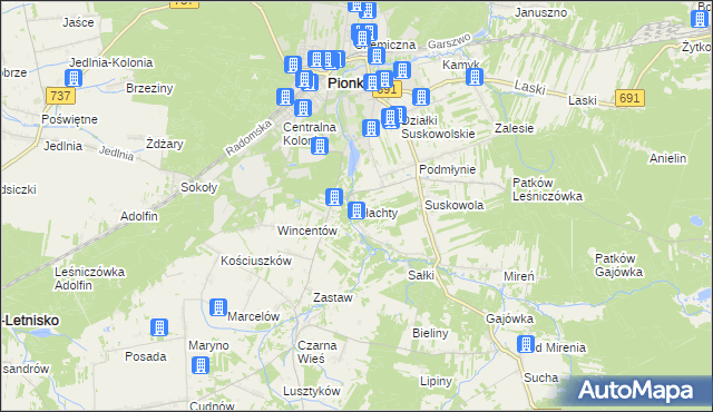 mapa Płachty gmina Pionki, Płachty gmina Pionki na mapie Targeo