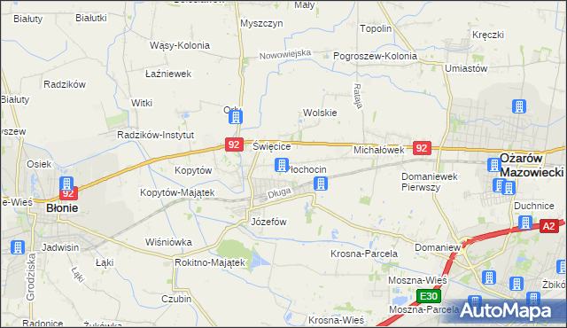 mapa Płochocin gmina Ożarów Mazowiecki, Płochocin gmina Ożarów Mazowiecki na mapie Targeo