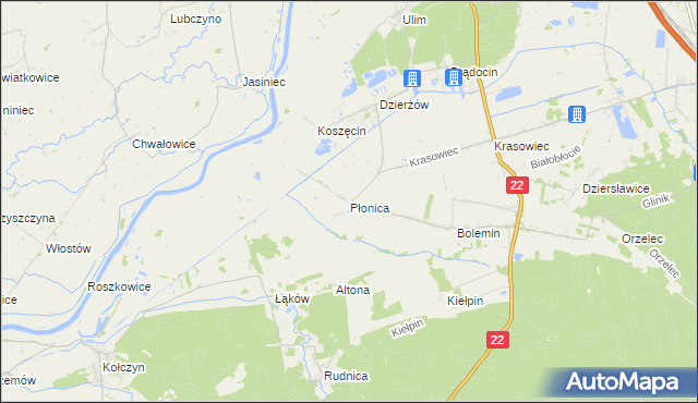 mapa Płonica gmina Deszczno, Płonica gmina Deszczno na mapie Targeo