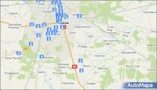 mapa Podgaj gmina Łuków, Podgaj gmina Łuków na mapie Targeo