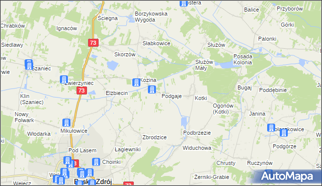 mapa Podgaje gmina Busko-Zdrój, Podgaje gmina Busko-Zdrój na mapie Targeo