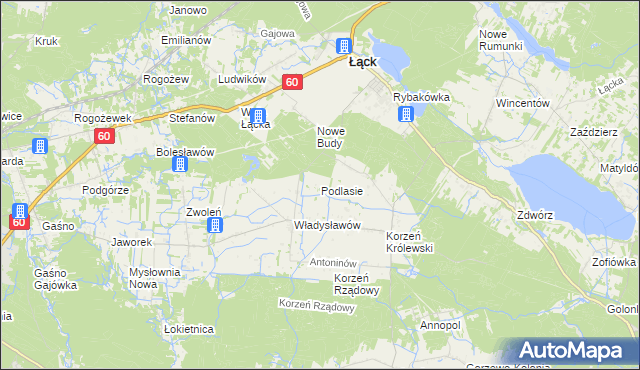 mapa Podlasie gmina Łąck, Podlasie gmina Łąck na mapie Targeo