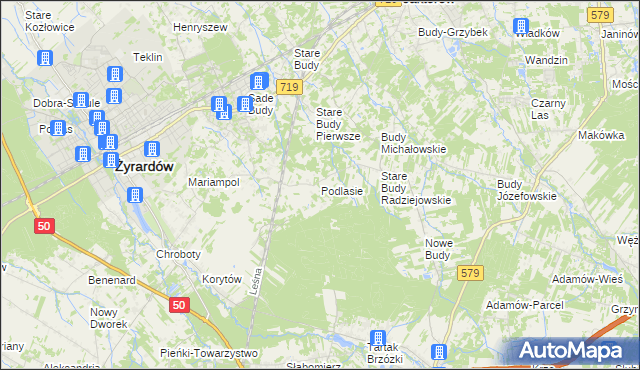 mapa Podlasie gmina Radziejowice, Podlasie gmina Radziejowice na mapie Targeo