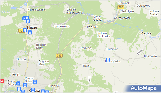 mapa Podlesie gmina Olkusz, Podlesie gmina Olkusz na mapie Targeo