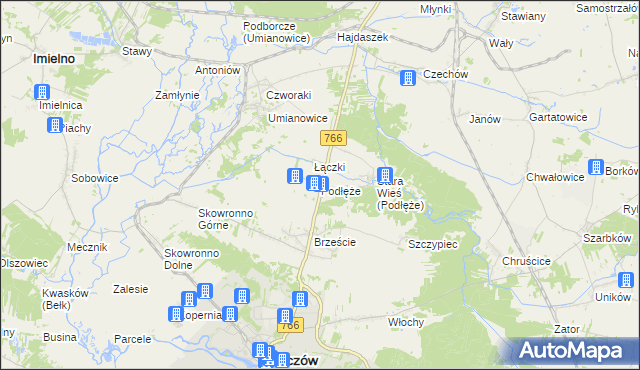mapa Podłęże gmina Pińczów, Podłęże gmina Pińczów na mapie Targeo