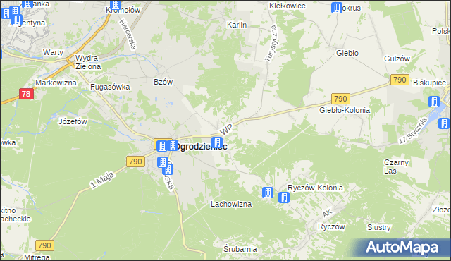 mapa Podzamcze gmina Ogrodzieniec, Podzamcze gmina Ogrodzieniec na mapie Targeo
