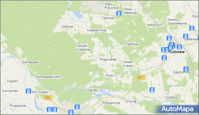 mapa Pogorzelec gmina Maciejowice, Pogorzelec gmina Maciejowice na mapie Targeo