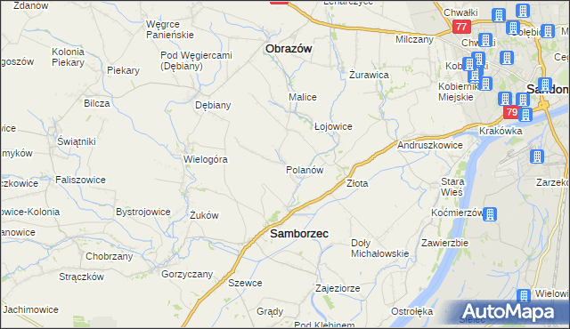 mapa Polanów gmina Samborzec, Polanów gmina Samborzec na mapie Targeo
