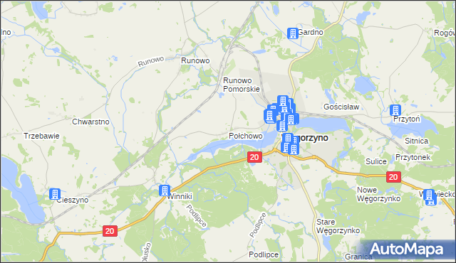 mapa Połchowo gmina Węgorzyno, Połchowo gmina Węgorzyno na mapie Targeo