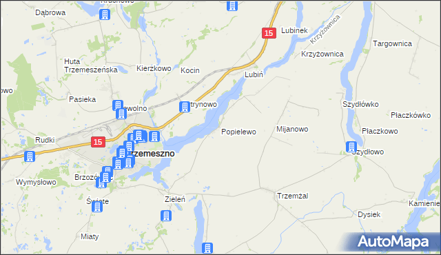 mapa Popielewo gmina Trzemeszno, Popielewo gmina Trzemeszno na mapie Targeo
