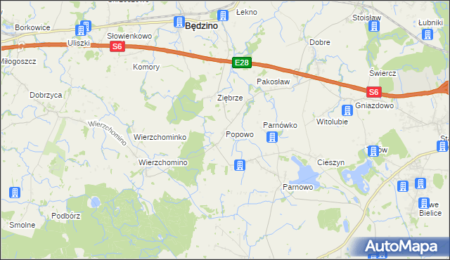mapa Popowo gmina Będzino, Popowo gmina Będzino na mapie Targeo