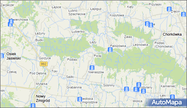 mapa Poraj gmina Chorkówka, Poraj gmina Chorkówka na mapie Targeo