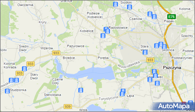 mapa Poręba gmina Pszczyna, Poręba gmina Pszczyna na mapie Targeo