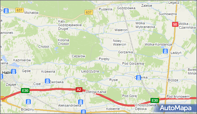 mapa Poręby gmina Dębe Wielkie, Poręby gmina Dębe Wielkie na mapie Targeo