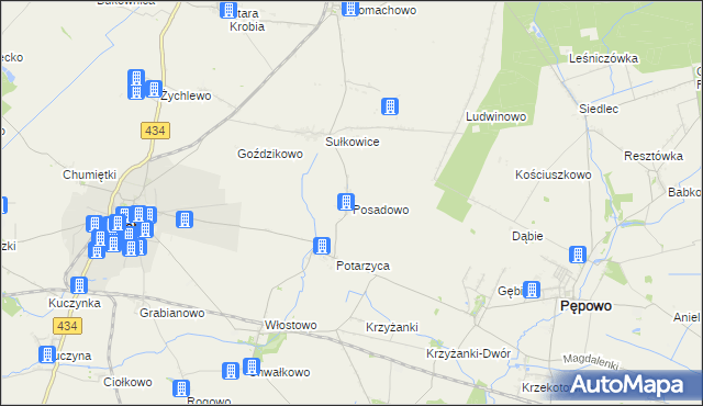 mapa Posadowo gmina Krobia, Posadowo gmina Krobia na mapie Targeo