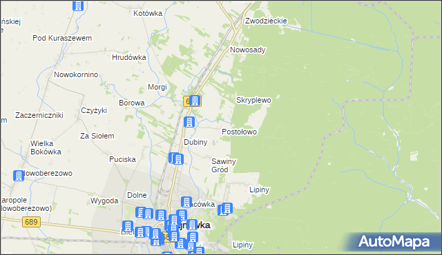 mapa Postołowo gmina Hajnówka, Postołowo gmina Hajnówka na mapie Targeo