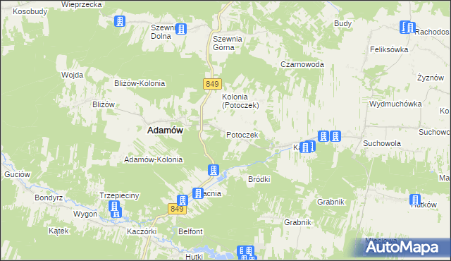 mapa Potoczek gmina Adamów, Potoczek gmina Adamów na mapie Targeo