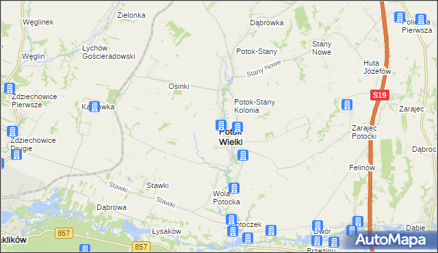 mapa Potok Wielki powiat janowski, Potok Wielki powiat janowski na mapie Targeo