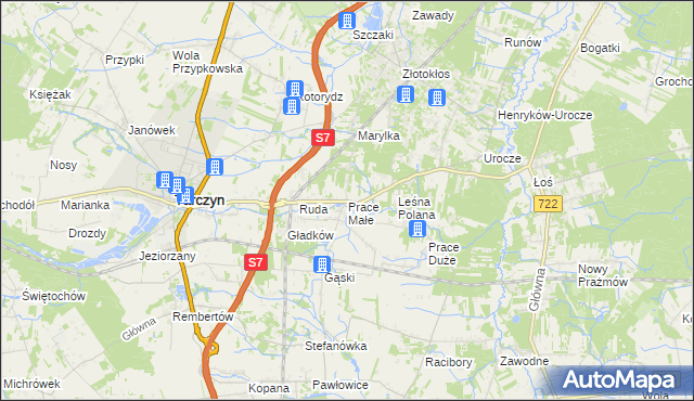 mapa Prace Małe, Prace Małe na mapie Targeo