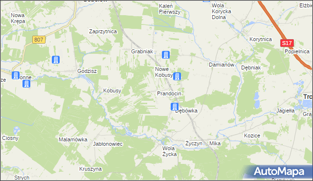mapa Prandocin gmina Trojanów, Prandocin gmina Trojanów na mapie Targeo