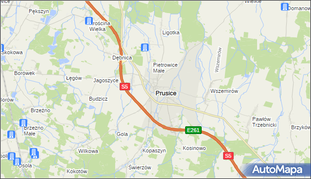 mapa Prusice powiat trzebnicki, Prusice powiat trzebnicki na mapie Targeo