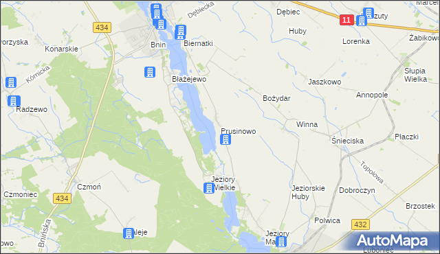 mapa Prusinowo gmina Kórnik, Prusinowo gmina Kórnik na mapie Targeo