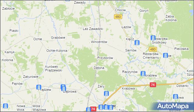 mapa Przyborów gmina Widawa, Przyborów gmina Widawa na mapie Targeo