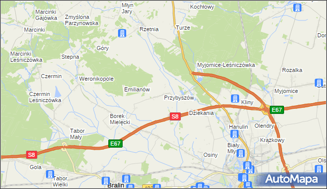 mapa Przybyszów gmina Kępno, Przybyszów gmina Kępno na mapie Targeo