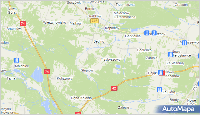 mapa Przybyszowy, Przybyszowy na mapie Targeo