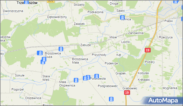 mapa Przychody gmina Międzyrzec Podlaski, Przychody gmina Międzyrzec Podlaski na mapie Targeo