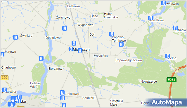 mapa Przysieka gmina Mieleszyn, Przysieka gmina Mieleszyn na mapie Targeo
