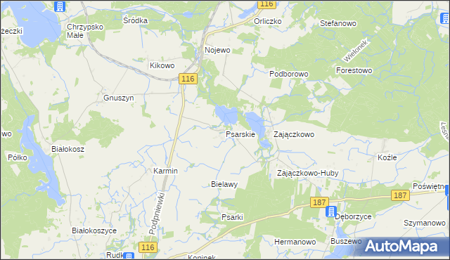 mapa Psarskie gmina Pniewy, Psarskie gmina Pniewy na mapie Targeo