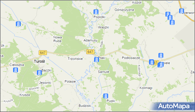 mapa Ptaki gmina Turośl, Ptaki gmina Turośl na mapie Targeo