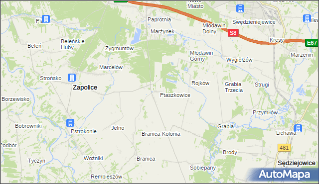 mapa Ptaszkowice, Ptaszkowice na mapie Targeo
