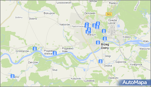 mapa Pysząca gmina Brzeg Dolny, Pysząca gmina Brzeg Dolny na mapie Targeo