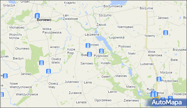 mapa Pyszkowo, Pyszkowo na mapie Targeo