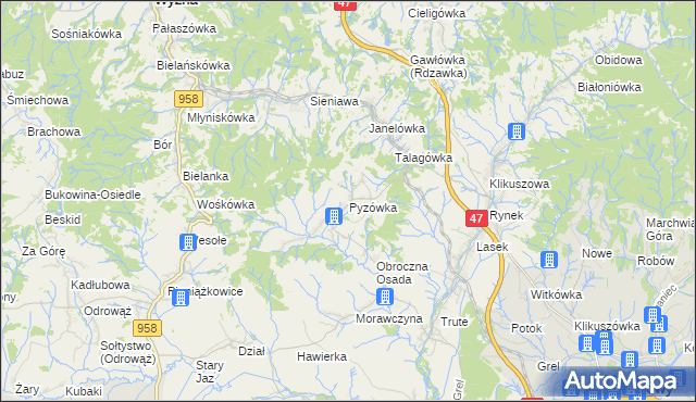 mapa Pyzówka, Pyzówka na mapie Targeo