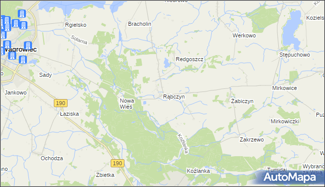 mapa Rąbczyn gmina Wągrowiec, Rąbczyn gmina Wągrowiec na mapie Targeo