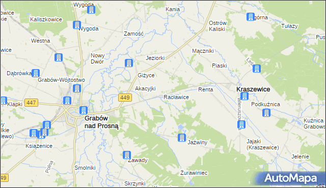 mapa Racławice gmina Kraszewice, Racławice gmina Kraszewice na mapie Targeo