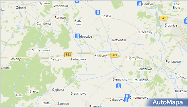 mapa Raczyny gmina Żuromin, Raczyny gmina Żuromin na mapie Targeo