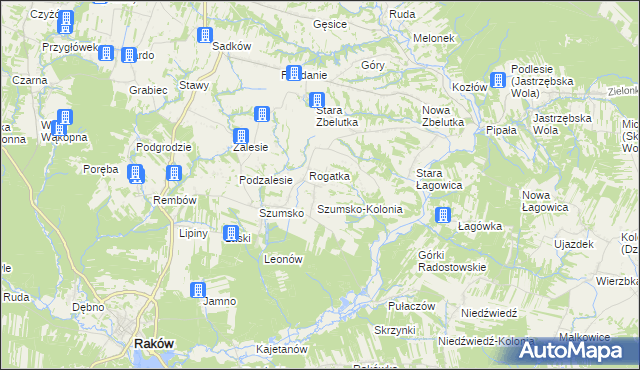 mapa Radostów gmina Raków, Radostów gmina Raków na mapie Targeo