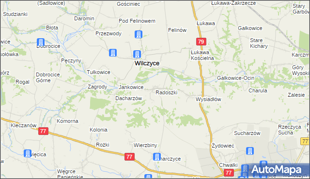 mapa Radoszki gmina Wilczyce, Radoszki gmina Wilczyce na mapie Targeo