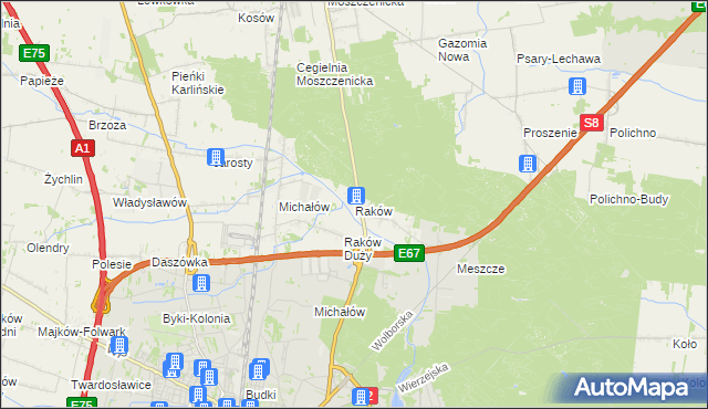 mapa Raków gmina Moszczenica, Raków gmina Moszczenica na mapie Targeo