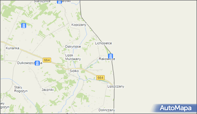 mapa Rakowicze gmina Lipsk, Rakowicze gmina Lipsk na mapie Targeo