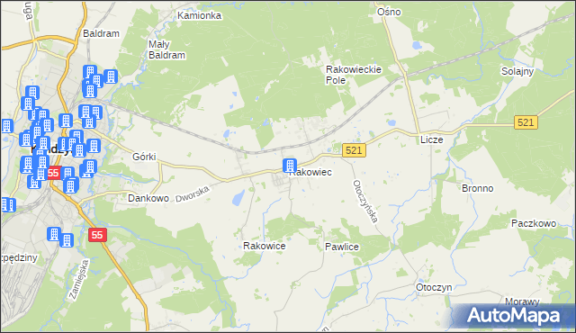 mapa Rakowiec gmina Kwidzyn, Rakowiec gmina Kwidzyn na mapie Targeo
